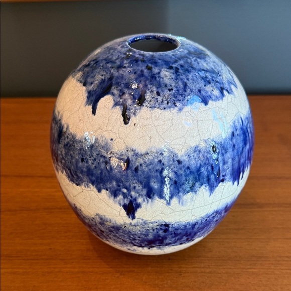 Hand Crafted Indigo and Ivory Ceramic Sphere - Picture 6 of 6